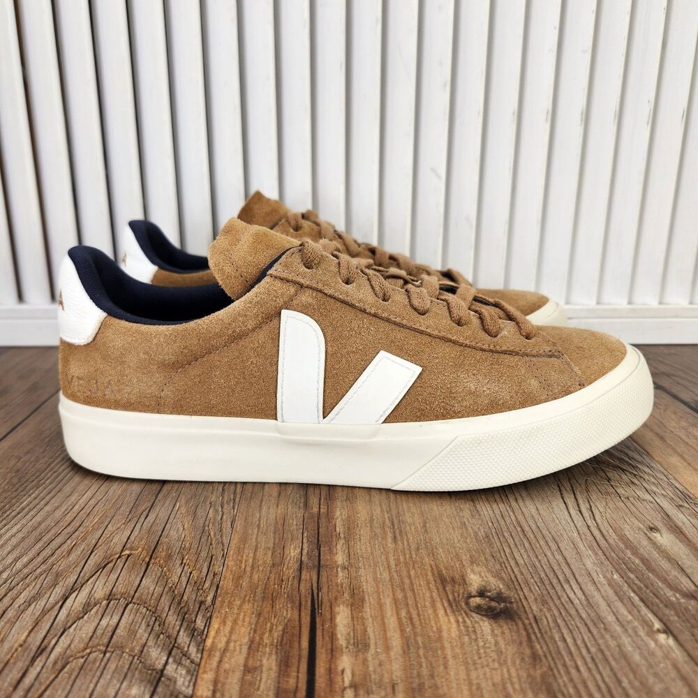 Veja Campo Suede Sneakers Womens Sz 8 Camel White Everyday Urban Lifestyle Shoes